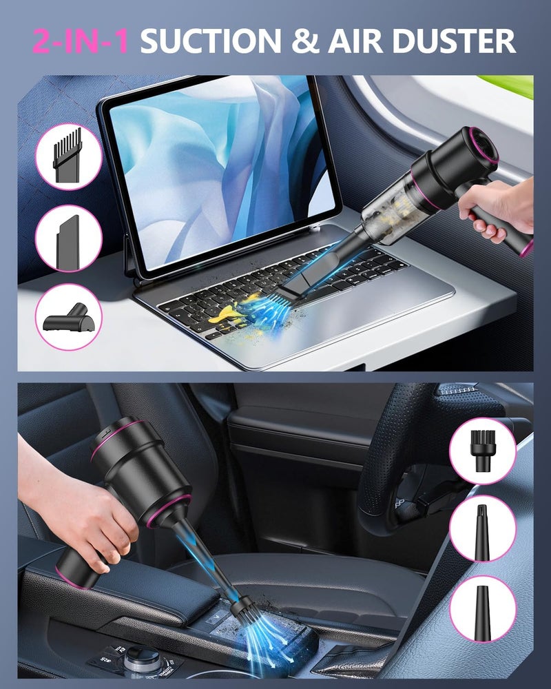 CODN Handheld Car Vacuum Portable Cordless 12000PA, 2 in 1 Handheld Vacuum Cleaner and Air Duster with Multi-Nozzles and LED Light, Mini Hand Held Vacuum Rechargeable for Home, Car, Office, Pet Hair - Image 3